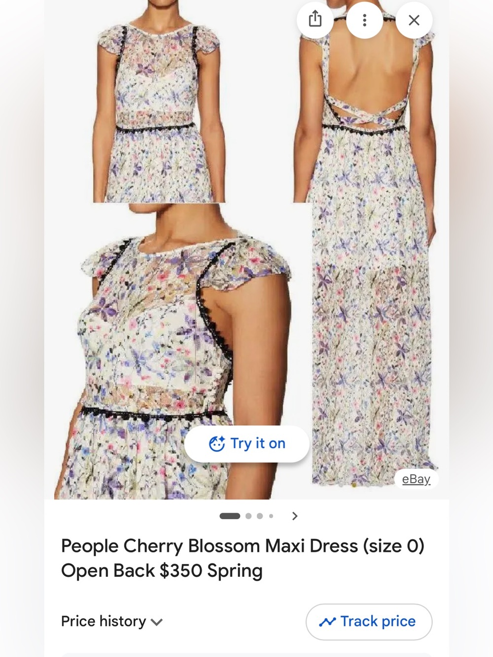 Free People Cream Floral Mini Dress with Pink & Purple Blooms